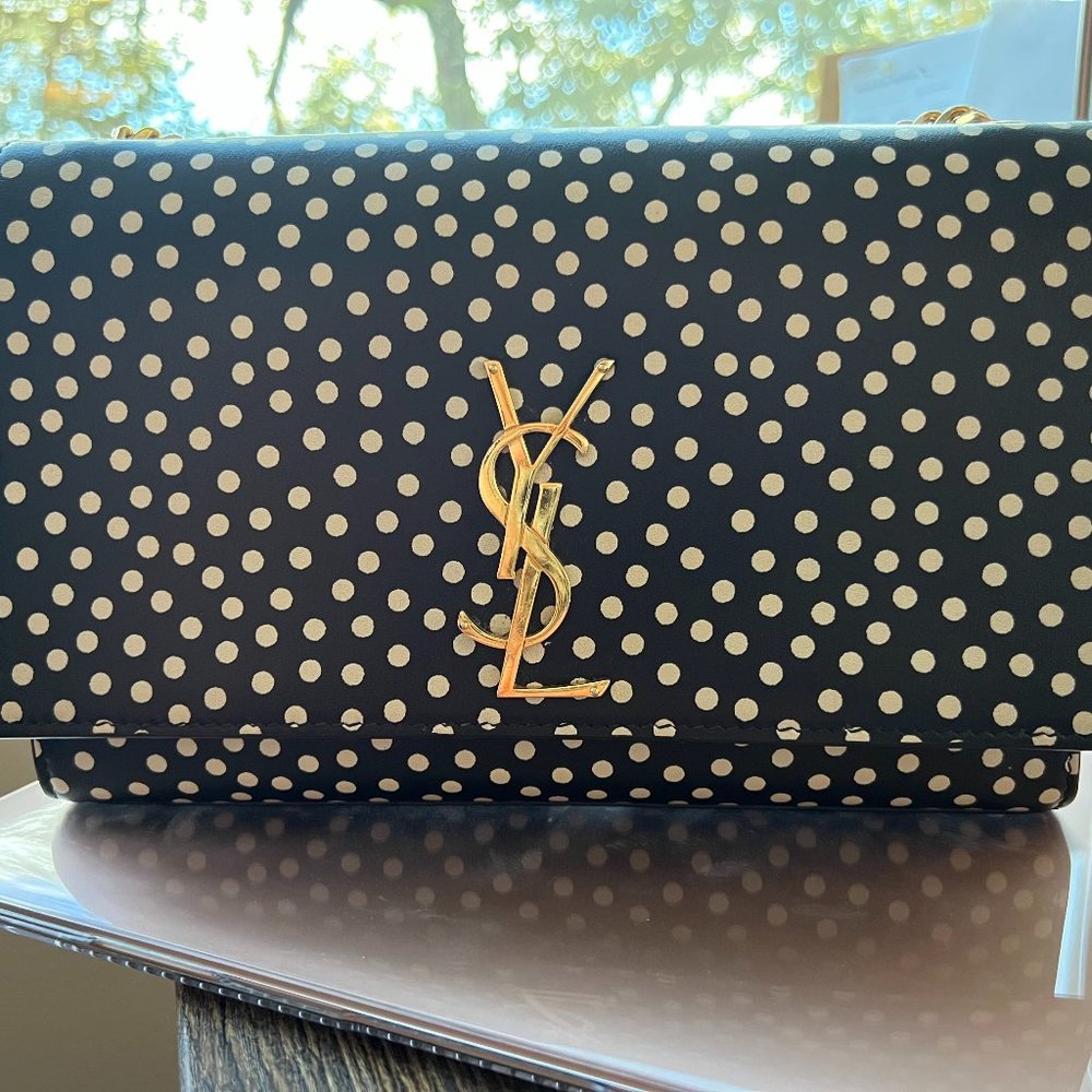 AUTHENTIC YSL Kate monogram polka dot black/cream shoulder bag